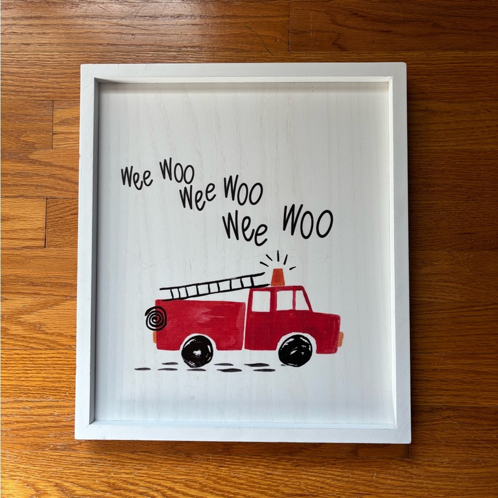 Hobby Lobby Red Fire Truck Wall Art with Whimsical Text